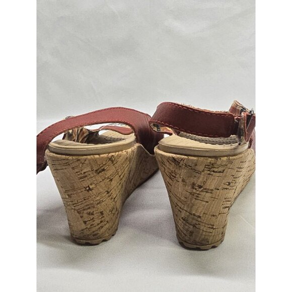Crocs A Leigh Red Leather Cork Wedge Heel Slingback Sandal Shoes 11848 Women 8 - Picture 12 of 13